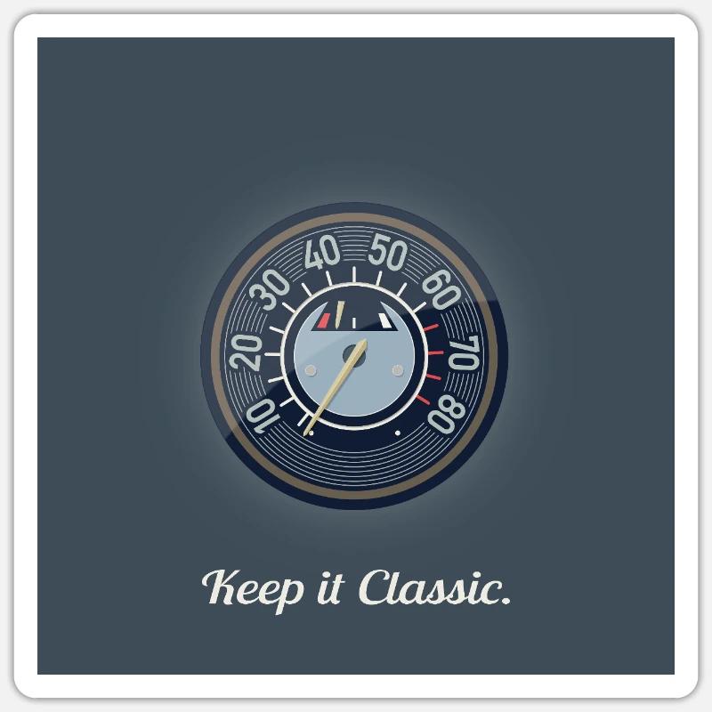 Keep it Classic – Retro Speedometer Design - Sticker Größe S (10 x 10 cm) - Mattweiß