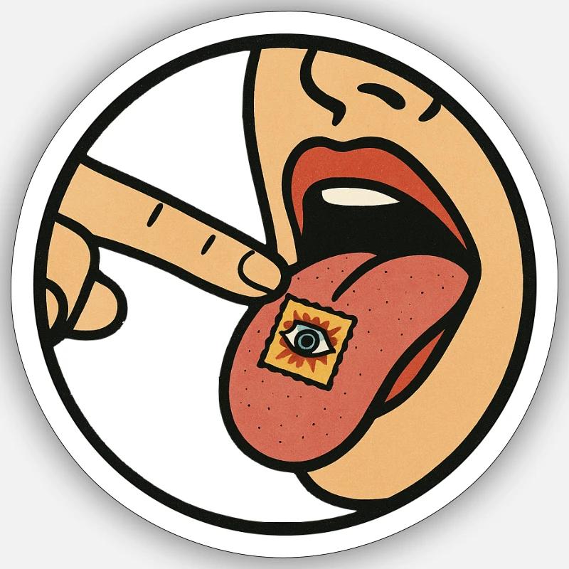 Buvard LSD sur la langue Sticker taille S (10 x 10 cm)