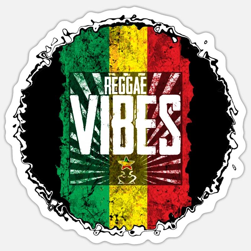 Drapeau Reggae Vibes - Sticker taille S (10 x 10 cm) - blanc mat