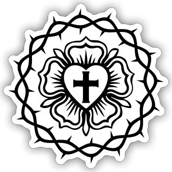 Lutheran rose and Crown of thorns - Sticker size S (10 x 10 cm) - white matte - Front