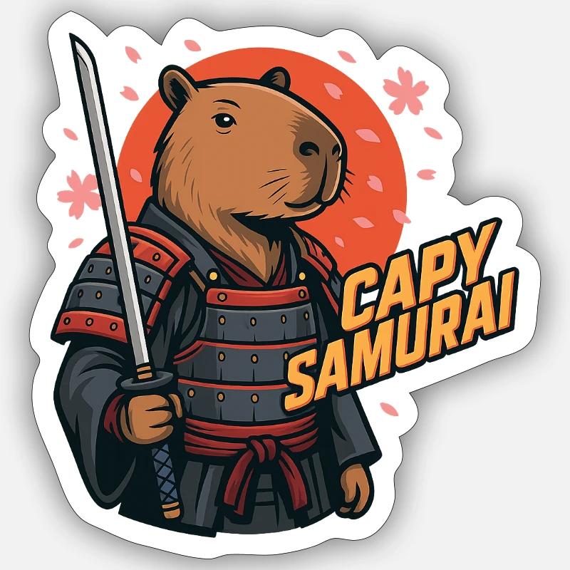 Capy Samurai – Guerrier Zen Capybara 🐾 - Sticker taille S (10 x 10 cm) - blanc mat