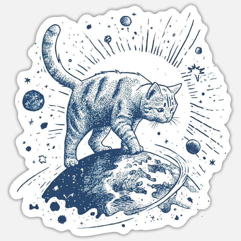 Tigre de l’espace bleu - Chat marchant dans l’espace Sticker taille S (10 x 10 cm)