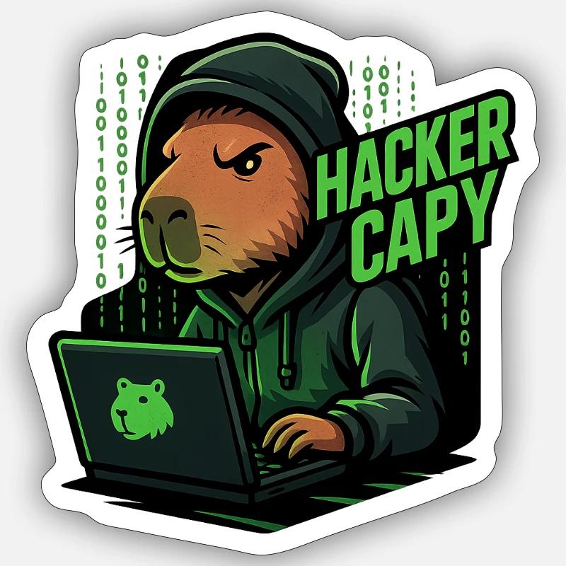 Hacker Capy – Cyber Capybara Tech  - Sticker Größe S (10 x 10 cm) - Mattweiß