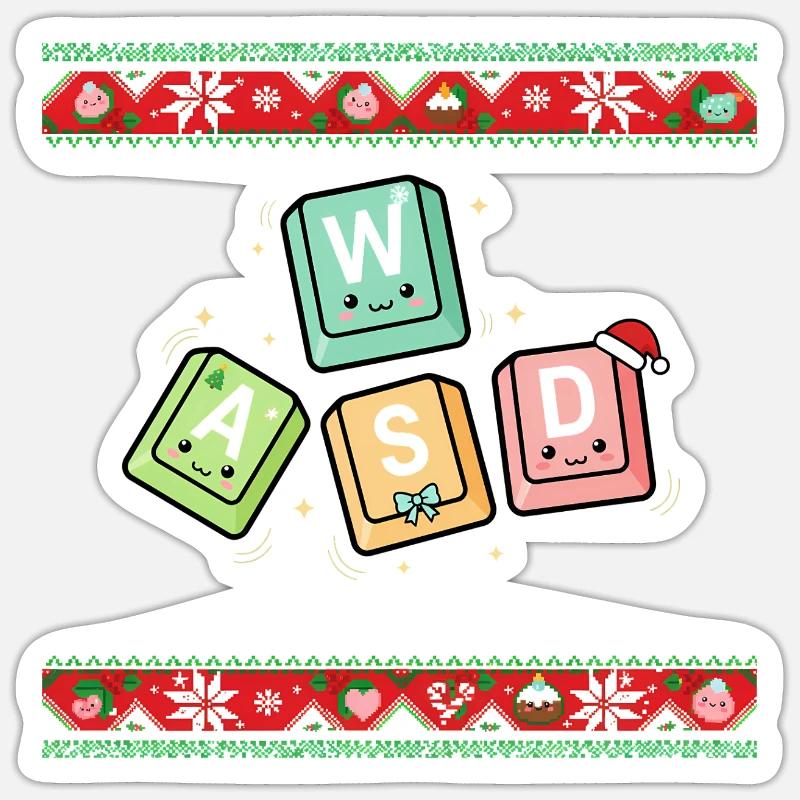 WASD - Kawaii - Sticker taille S (10 x 10 cm) - blanc mat