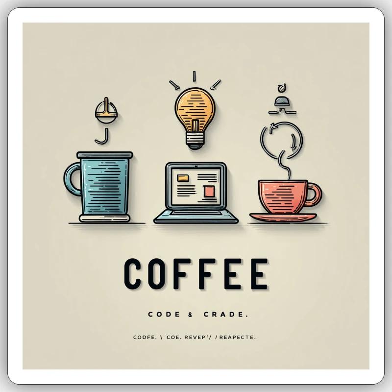 Kaffee Code Design - Sticker Größe S (10 x 10 cm) - Mattweiß