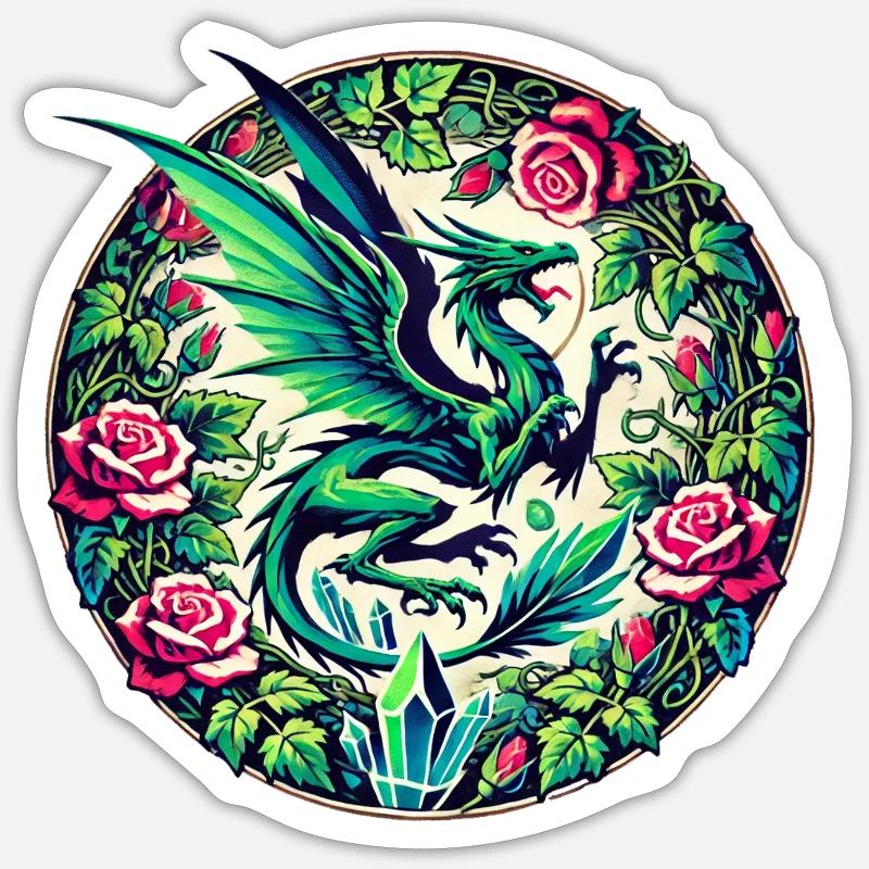 Verdant Phoenix in Rose Circle - Sticker size S (10 x 10 cm) - white matte