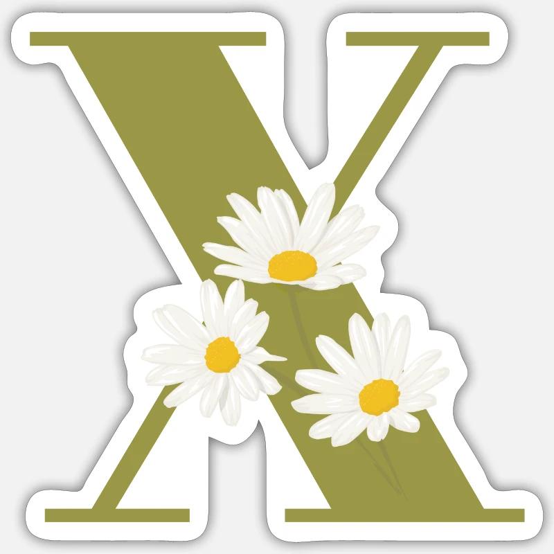 Buchstabe x Grüne Gänseblümchen - Sticker Größe S (10 x 10 cm) - Mattweiß