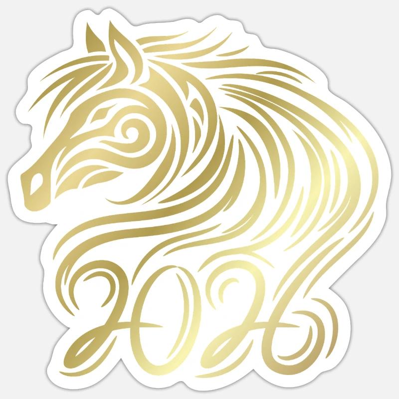 Nouvel an chinois du cheval 2026 - Sticker taille S (10 x 10 cm) - blanc mat