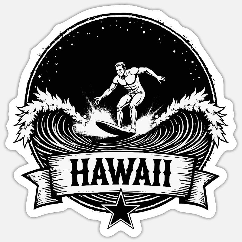 Hawaii Surfer Surfer sur Pacific Wave - Sticker taille S (10 x 10 cm) - blanc mat