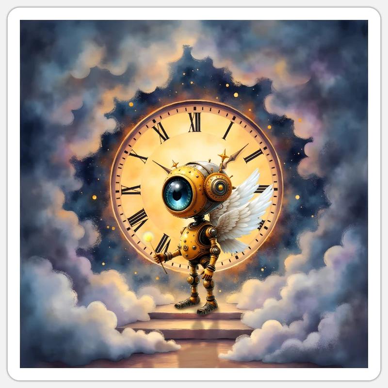 Winged Robot in Celestial Clock Sticker size S (10 x 10 cm)