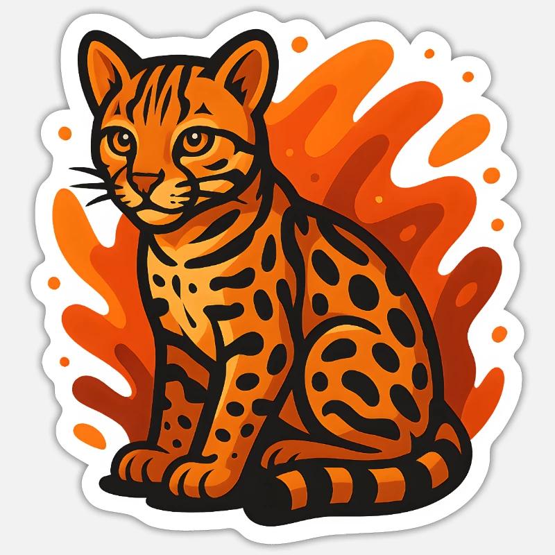Flaming Ocelot - Sticker size S (10 x 10 cm) - white matte