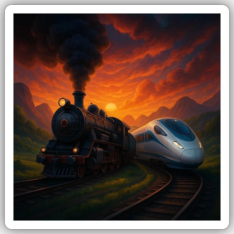 Steam Train vs Future Train Sticker size S (10 x 10 cm)