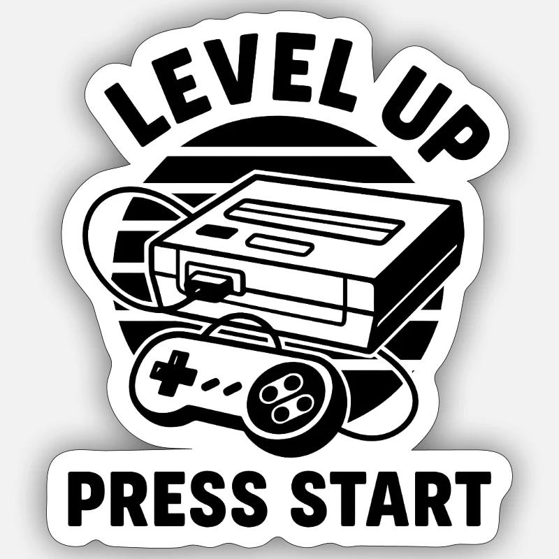 Level Up Press Start Retro - Sticker Größe S (10 x 10 cm) - Mattweiß