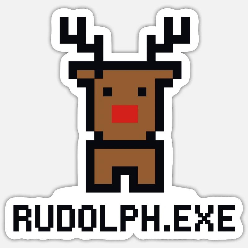 Renne Rudolph.exe pixels - Sticker taille S (10 x 10 cm) - blanc mat