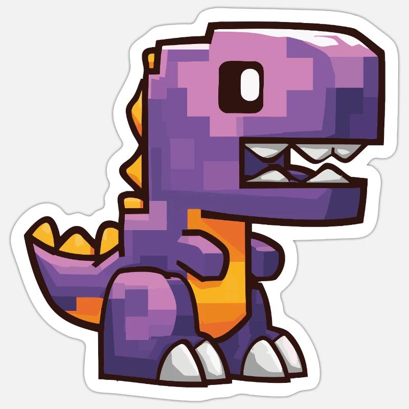 Pixel Dino – T-Rex de dessin animé violet - Sticker taille S (10 x 10 cm) - blanc mat