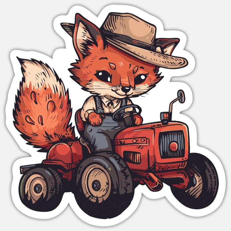 Fox Tractor Farmer - Sticker size S (10 x 10 cm) - white matte