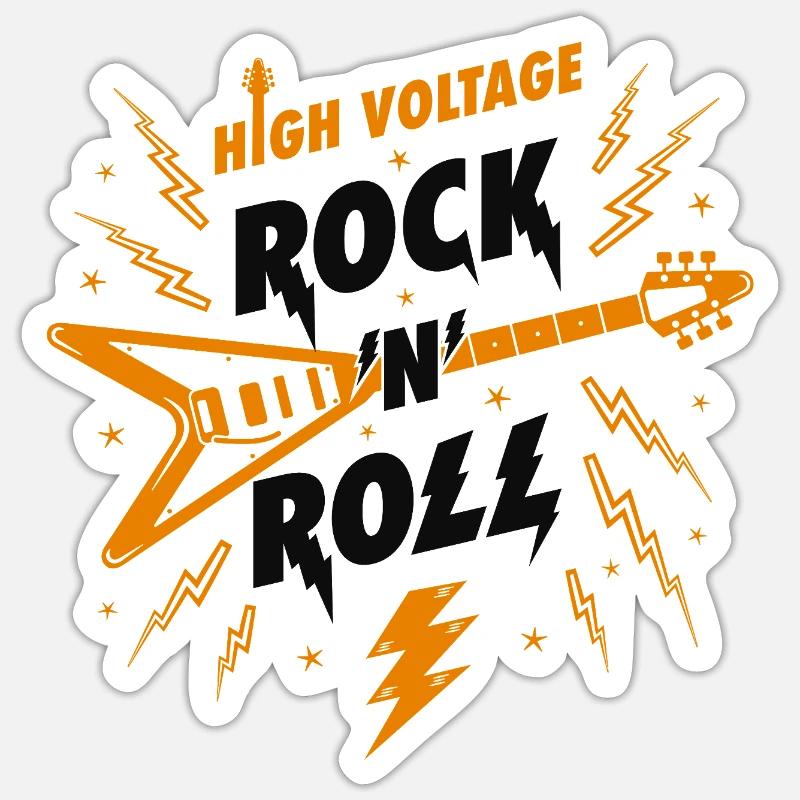 High Voltage Rock N Roll Guitar Sticker size S (10 x 10 cm)