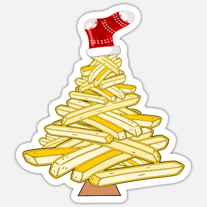 Frites sapin de Noël - Sticker taille S (10 x 10 cm) - blanc mat