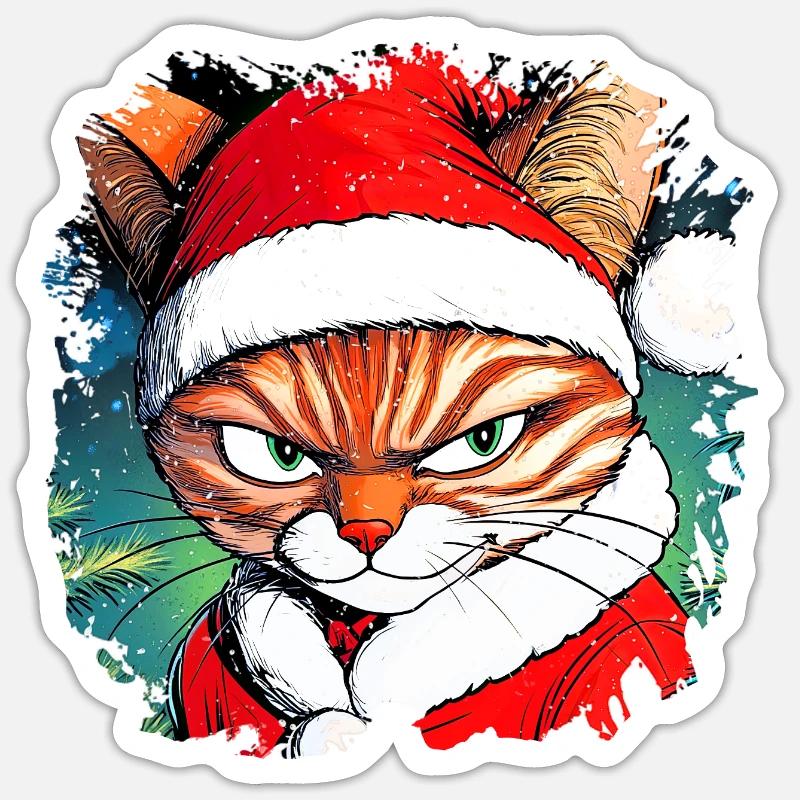 Chat de Noël - Sticker taille S (10 x 10 cm) - blanc mat