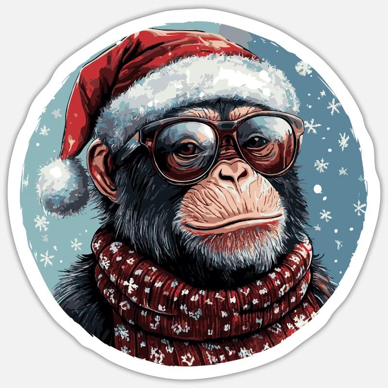 Noël singe drôle, cool - Sticker taille S (10 x 10 cm) - blanc mat