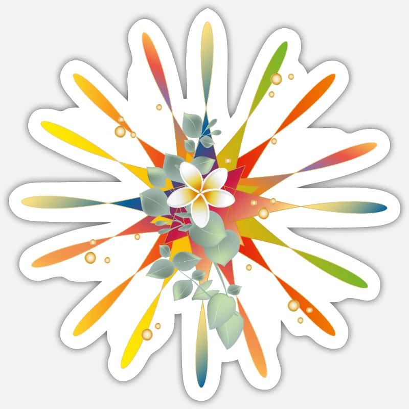 Strahlender Regenbogenstern mit exotischer Blüte - Sticker Größe S (10 x 10 cm) - Mattweiß
