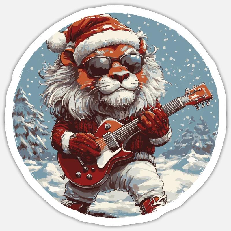 Lion Guitar de Noël - Sticker taille S (10 x 10 cm) - blanc mat