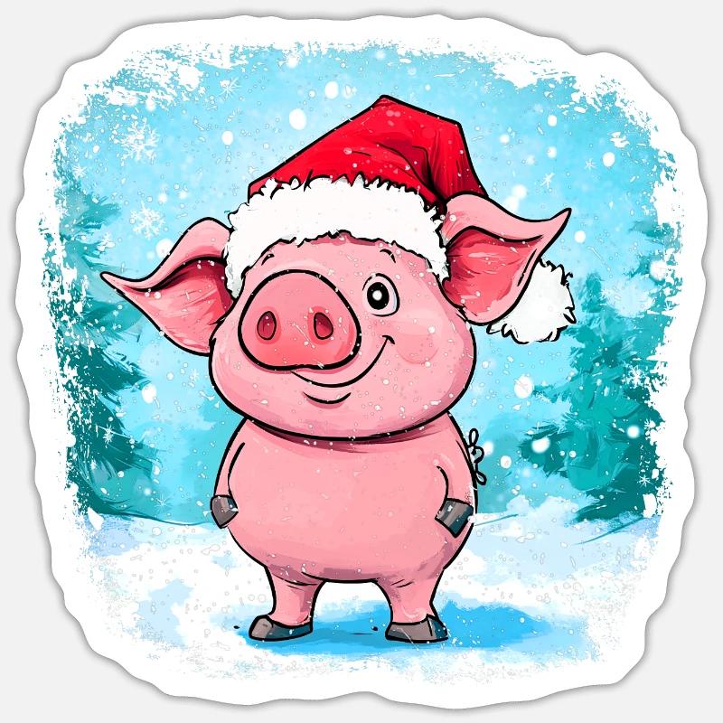 Noël cochon - Sticker taille S (10 x 10 cm) - blanc mat