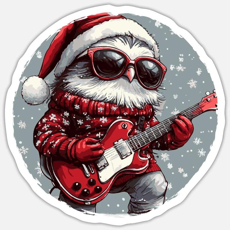 Guitare de Noël Owl - Sticker taille S (10 x 10 cm) - blanc mat