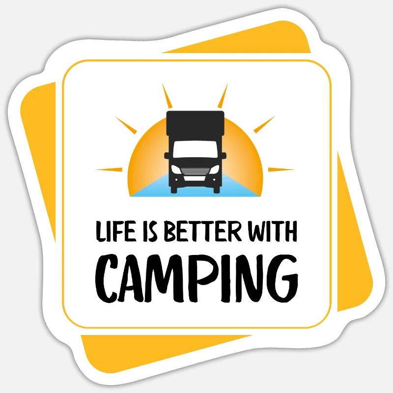 Life Is Better with Camping – Design - Sticker Größe S (10 x 10 cm) - Mattweiß