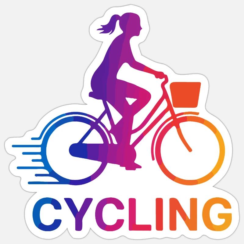 Rainbow Gradient Cyclist - Sticker size S (10 x 10 cm) - white matte