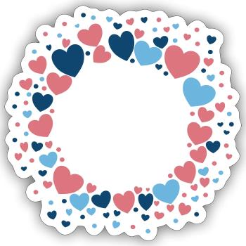 Herz Kranz Blau Rosa Blumenkranz - Sticker Größe S (10 x 10 cm) - Mattweiß - Vorne
