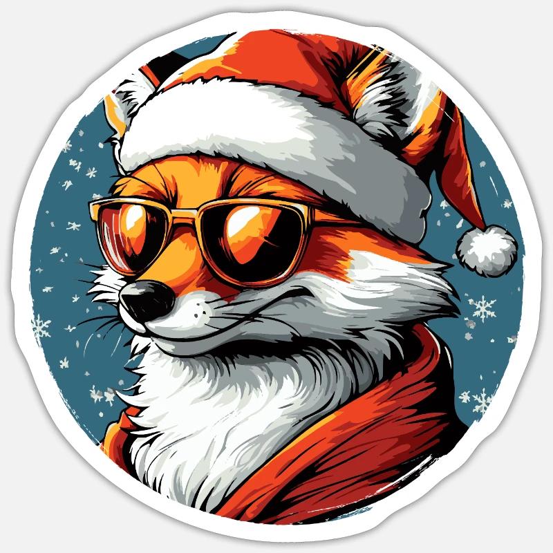Fox Santa Look with Sunglasses - Sticker size S (10 x 10 cm) - white matte