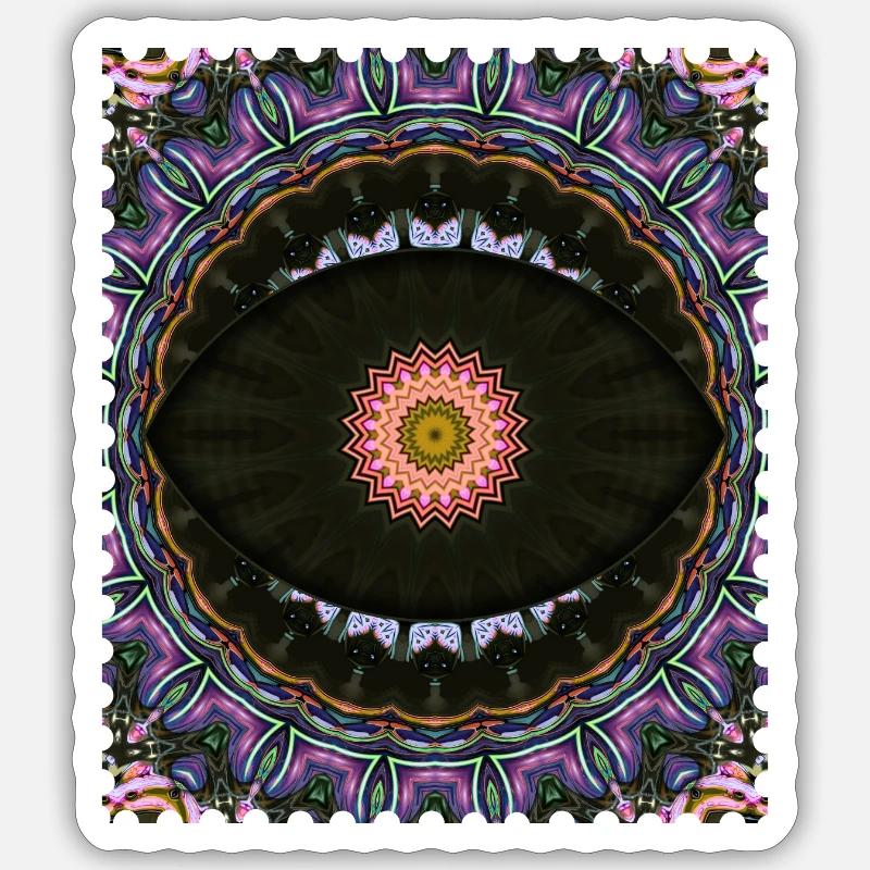 Kaleidoscope Mandala Neon Pattern - Sticker size S (10 x 10 cm) - white matte
