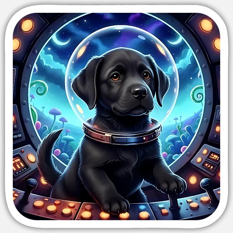 Cosmic Pup dans le cockpit spatial Sticker taille S (10 x 10 cm)