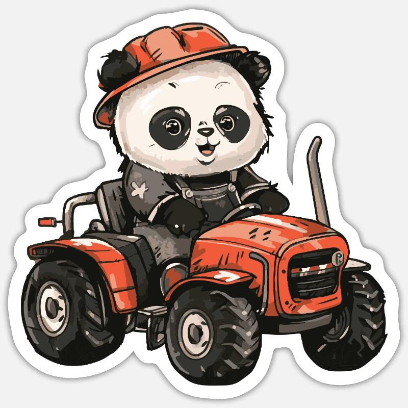 Panda Tractor Farmer - Sticker size S (10 x 10 cm) - white matte