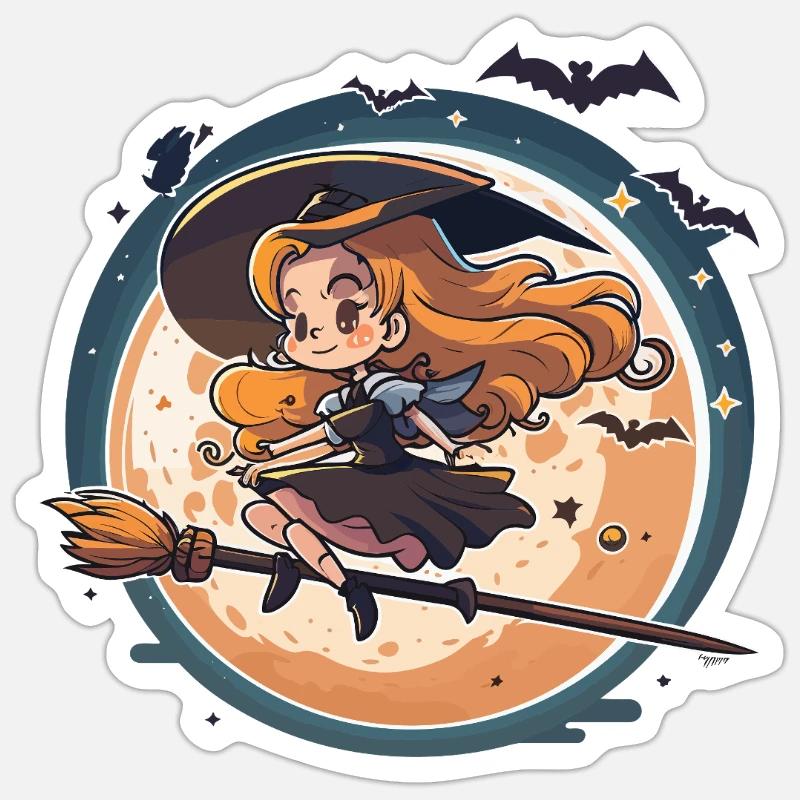 Moonlight Witch on Broom - Sticker size S (10 x 10 cm) - white matte