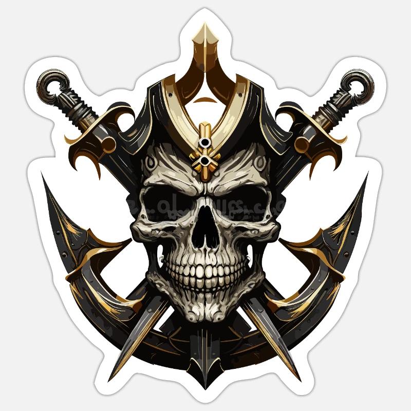 Guerrier du Crâne avec des Épées Sticker taille S (10 x 10 cm)