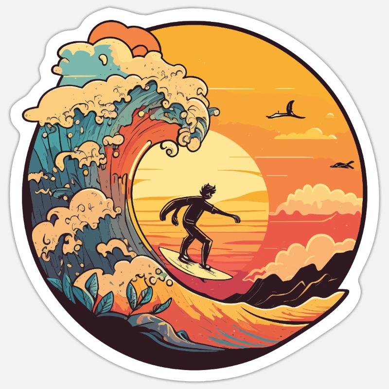 Sunset wave surfer in the light - Sticker size S (10 x 10 cm) - white matte
