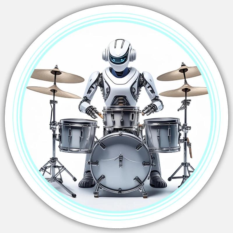 Robot boîte à rythmes - Sticker taille S (10 x 10 cm) - blanc mat