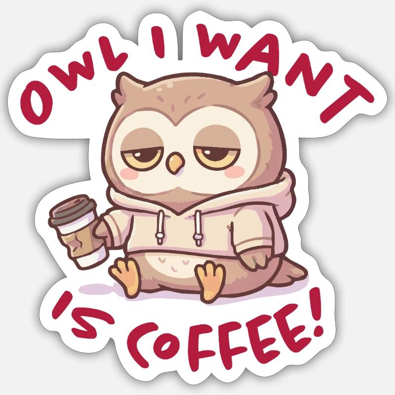 Sweat à capuche Coffee Love Owl Pullover Sticker taille S (10 x 10 cm)