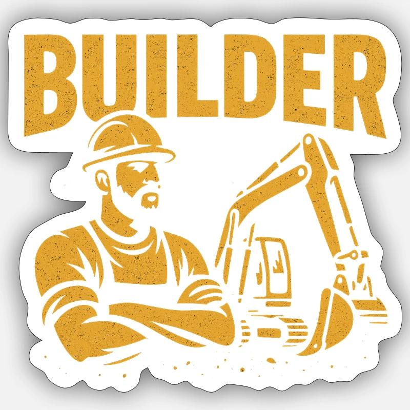 Construction worker kraft yellow on black Sticker size S (10 x 10 cm)
