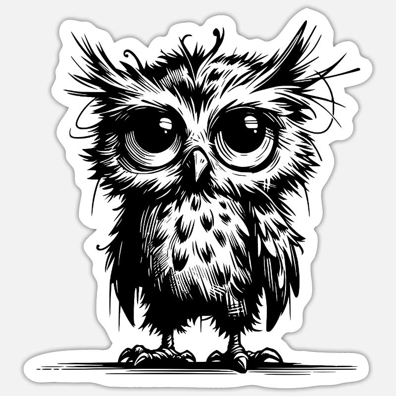 Müde Eulen Wächter des Waldes Sticker Größe S (10 x 10 cm)