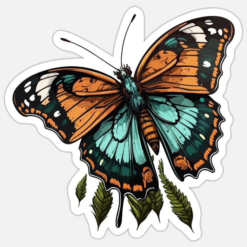 Papillon sarcelle orange - Sticker taille S (10 x 10 cm) - blanc mat