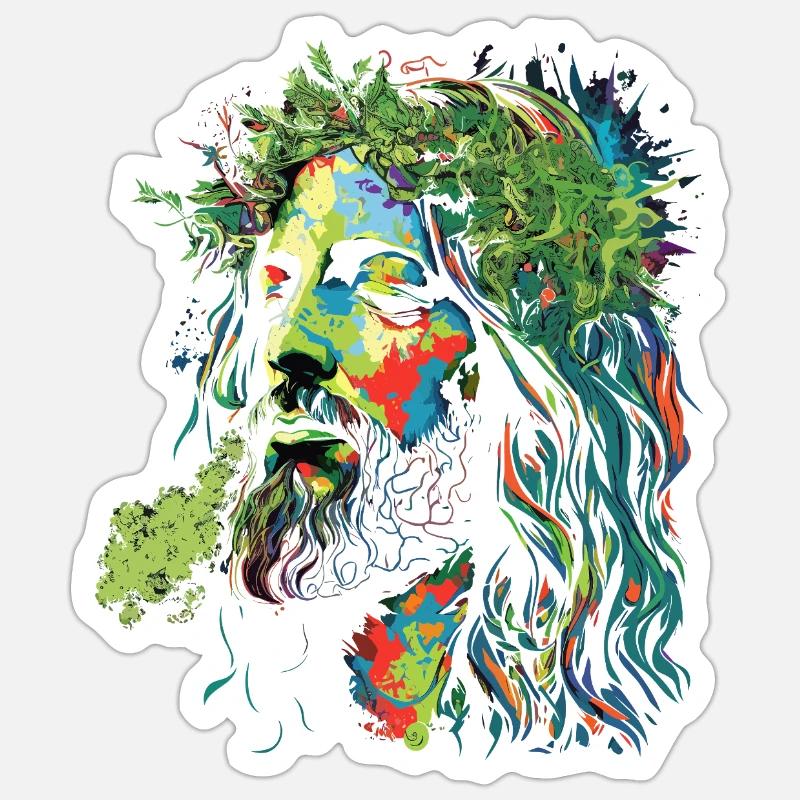 Jesus Rastafari Farbexplosion - Sticker Größe S (10 x 10 cm) - Mattweiß