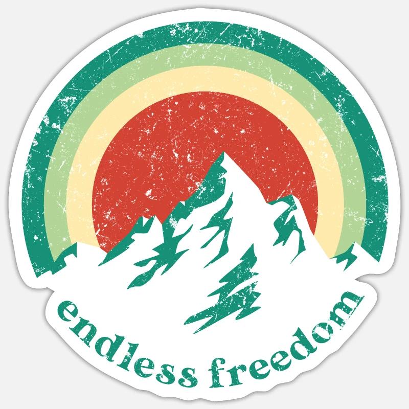 Endless Freedom Mountain Rainbow dans un design rétro Sticker taille S (10 x 10 cm)
