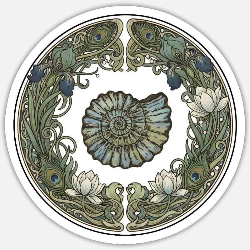 Ammonite Circle Frame with Seagrass Sticker size S (10 x 10 cm)