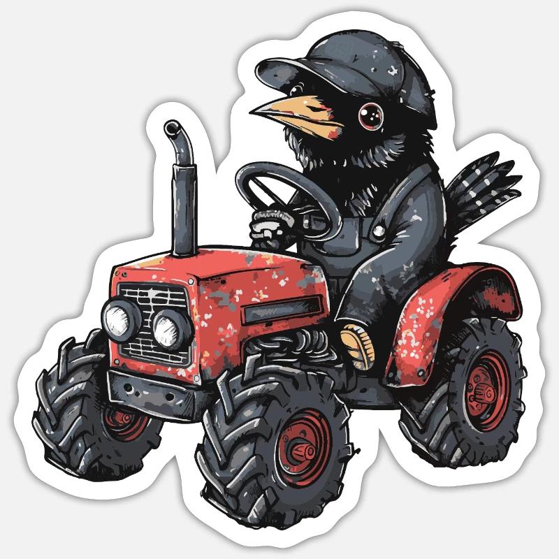 Rabe Krähe Traktor Farmer - Sticker Größe S (10 x 10 cm) - Mattweiß