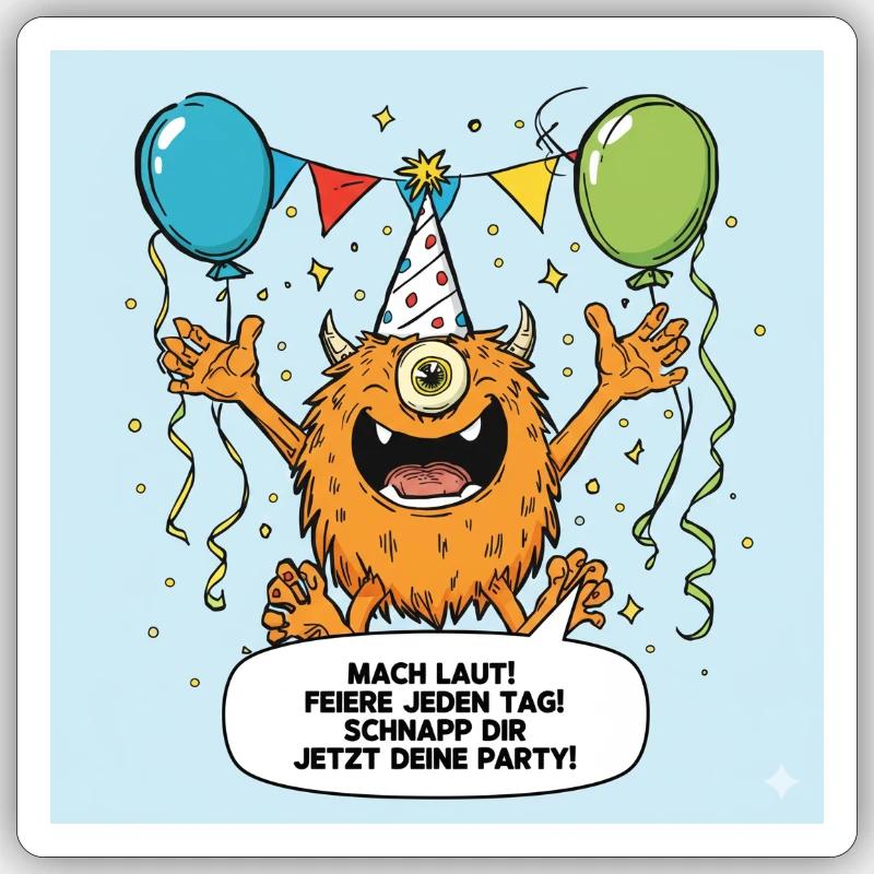 Party Monster mit Einäugigem Jubel - Sticker Größe S (10 x 10 cm) - Mattweiß
