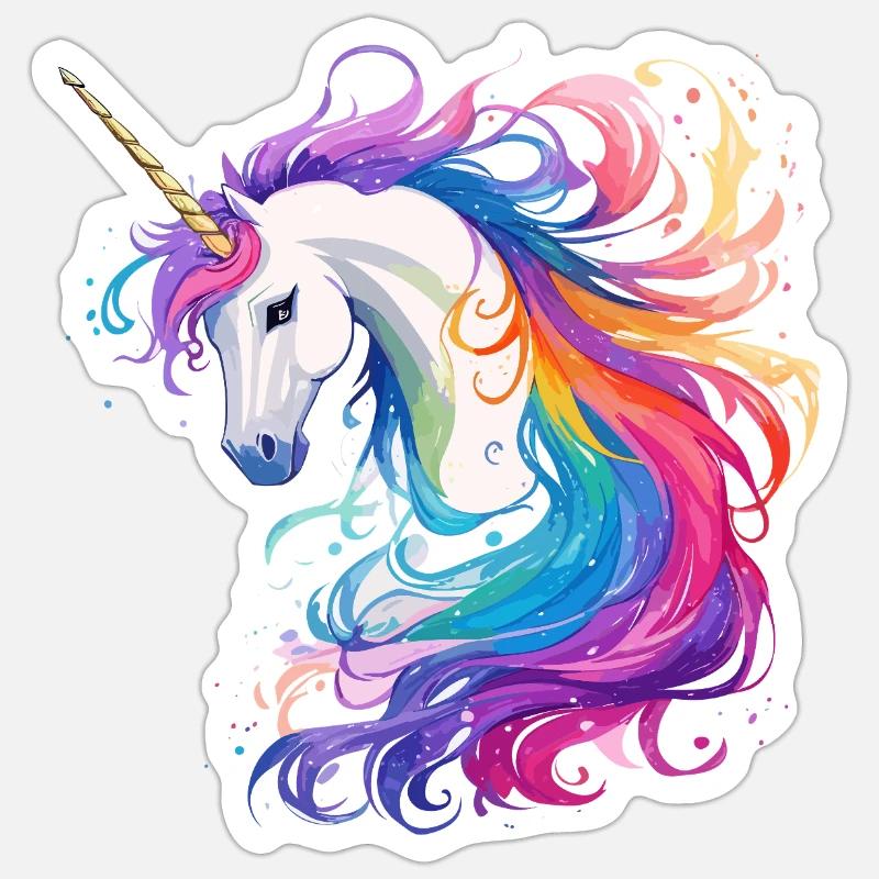 Regenbogen-Einhorn Kopf Portrait - Sticker Größe S (10 x 10 cm) - Mattweiß