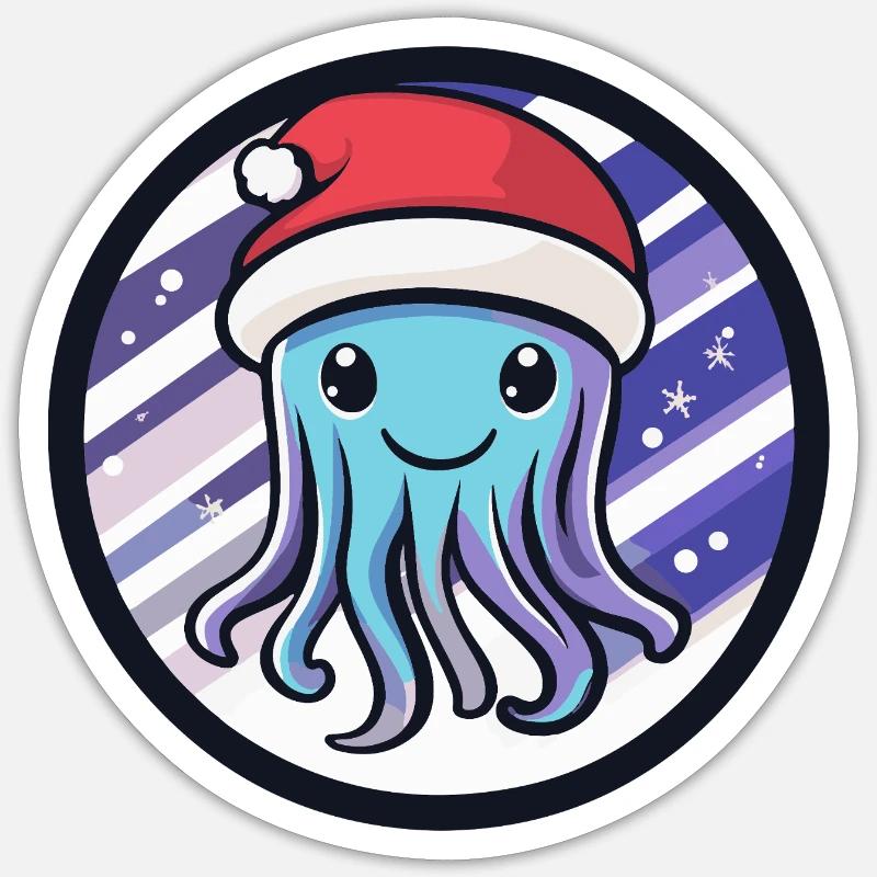 Octopus with Santa hat - Sticker size S (10 x 10 cm) - white matte